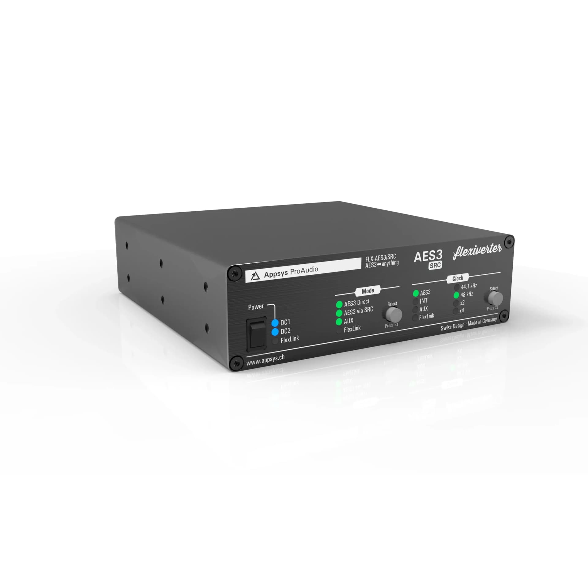 Appsys FLX-AES3/SRC, vista frontal em perspetiva