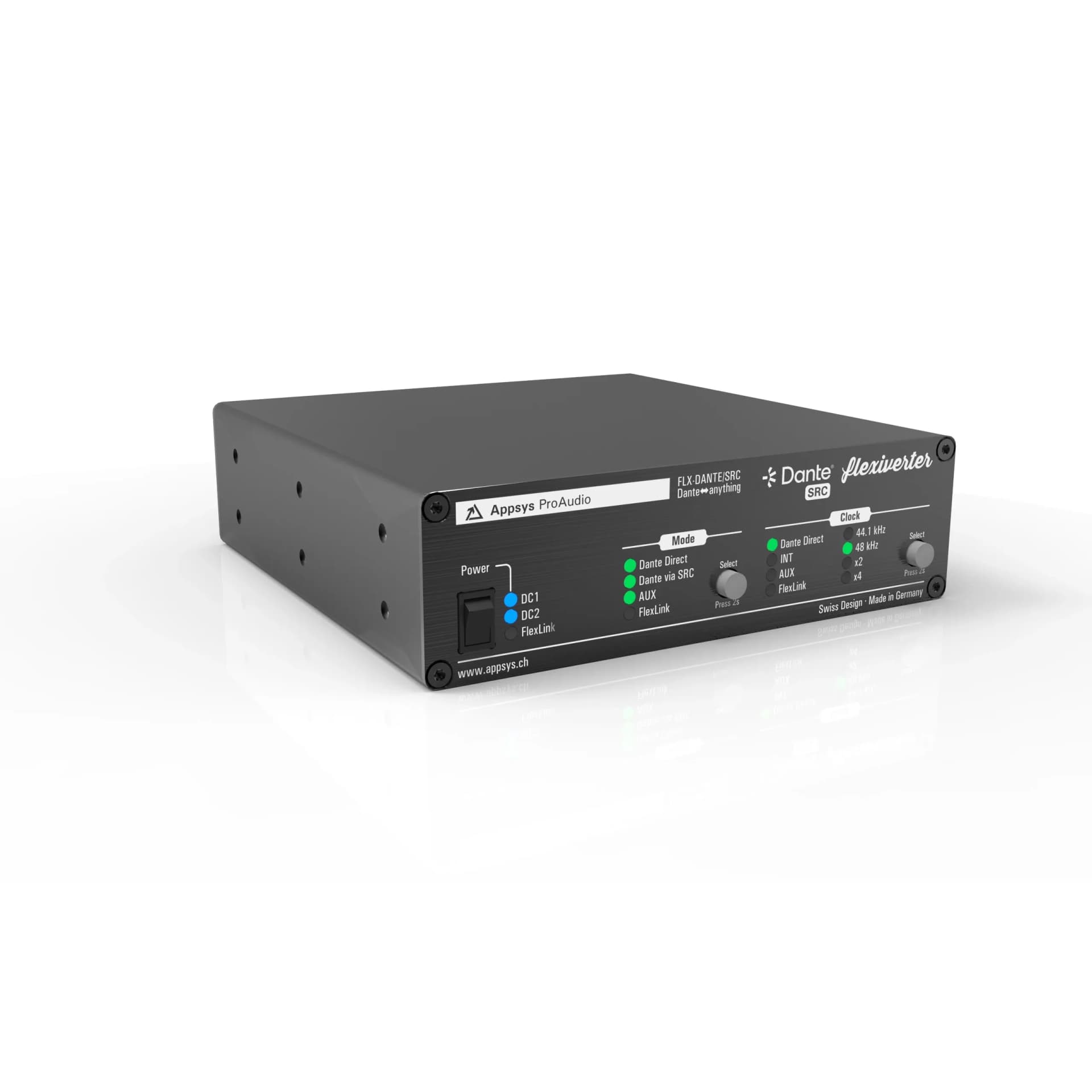 Appsys FLX-DANTE/SRC, front perspective view