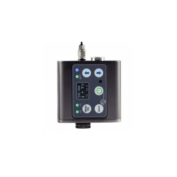 Vista frontal do transmissor Lectrosonics DBSMD com ecrã e controlos